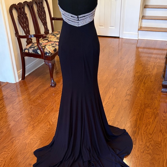Jovani navy Evening Gown , jersey with Beaded Halter Neck 2 - Picture 6 of 13